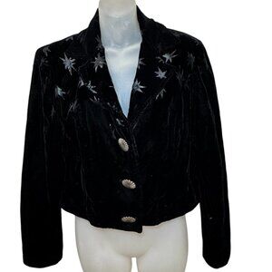 Painted Pony Cropped Jacket Black Velvet Star Burnout Silver Concho Button Small